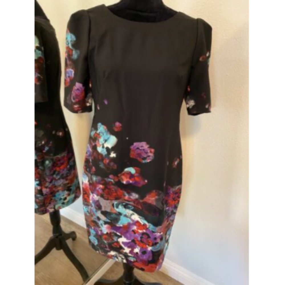 DR Collection Women Black Floral 3/4 Sleeve Dress